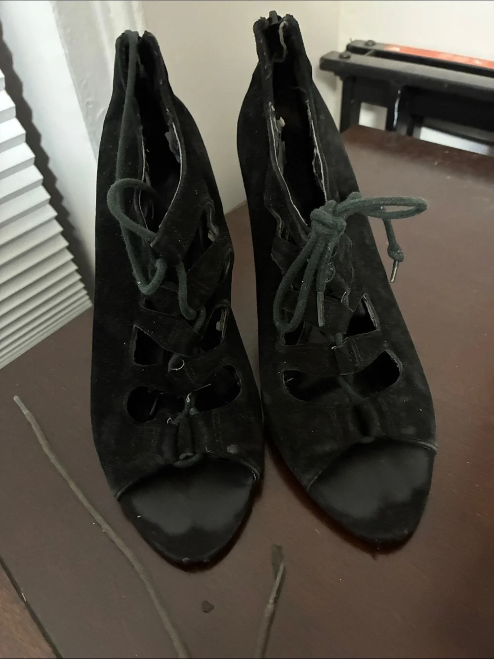 14th & Union Black Lace-Up Peep Toe Heels